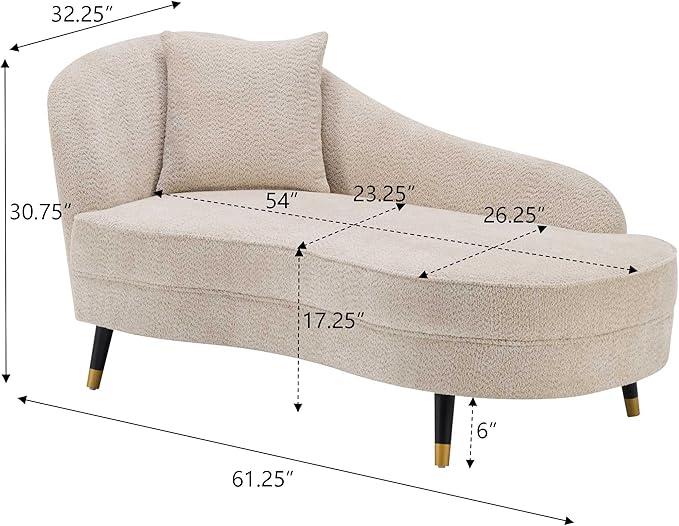 Christopher Knight Home Harlow Velvet Upholstered Chaise Lounge Chair Indoor Wooden Chaise Lounge Sofa with Accent Pillow Living Room Lounge Chair with Left Armrest Beige