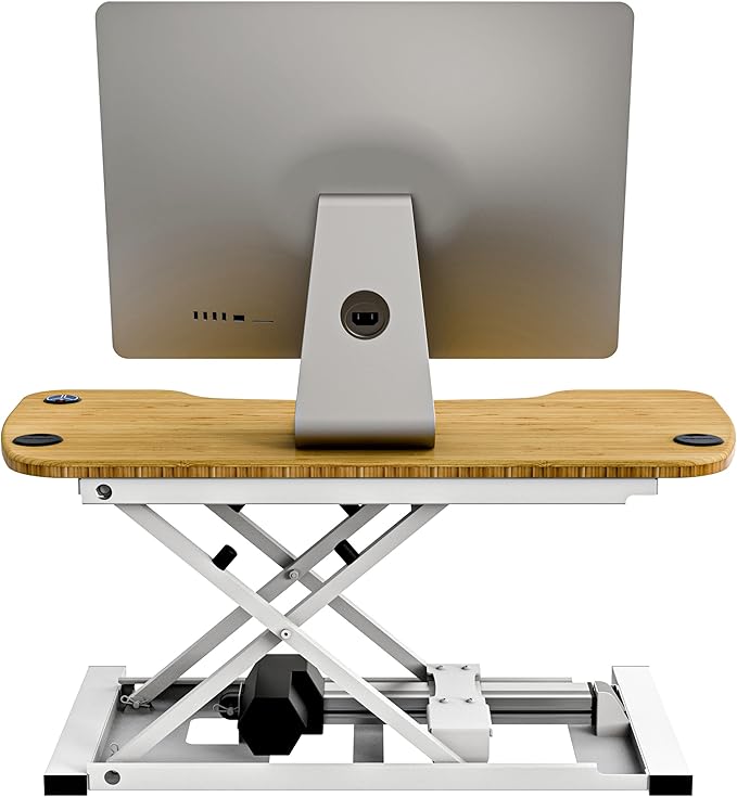 VERSADESK® PowerPro™ 36” x 24” Electric Sit-to-Stand Desk Converter w/Keyboard Tray for Home or Office | USB Charging Port | Supports Multiple Monitors | Lifts 80 lbs. - Natural Bamboo | White Base.