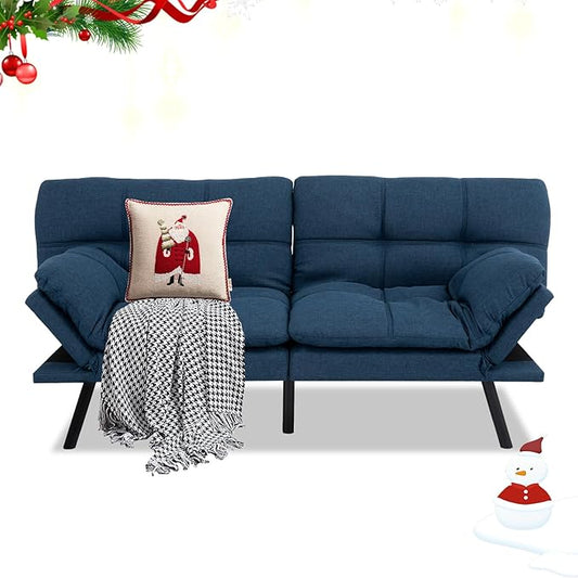 MUUEGM 71 Futon Sofa Bed Convertible Couch Bed Modern Loveseat with Adjustable Backrest&ampArmrest Sofas for Living RoomGame RoomDormitoryOffice.Blue Fabric
