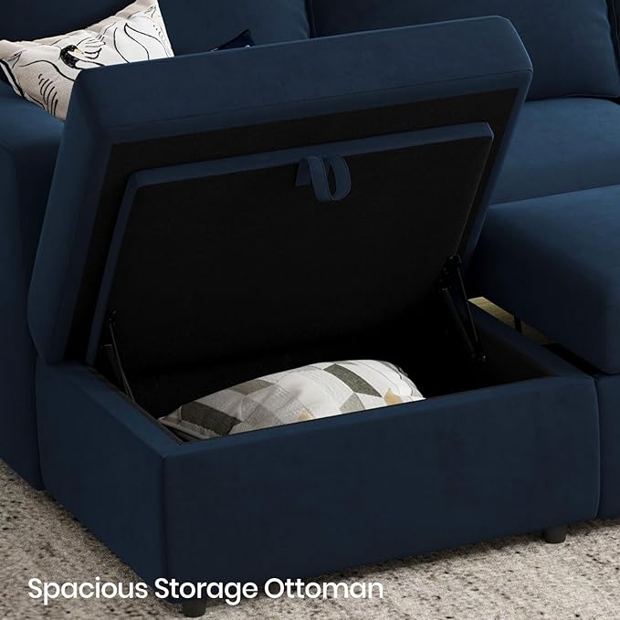 Belffin Velvet Storage Ottoman Module for Modular Sectional Sofa Armrest Module for Sectional Sleeper Sofa Bed Blue