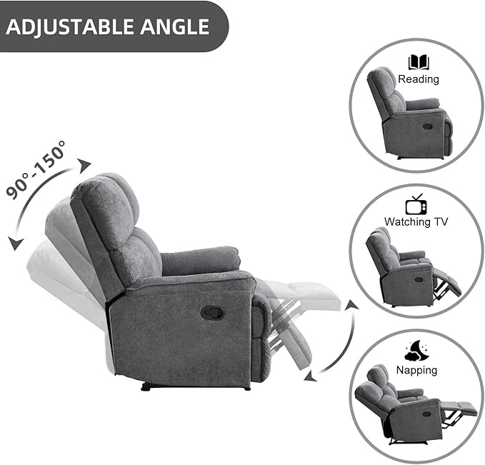 EBELLO Fabric Manual Reclining Sofa Set Recliner Loveseat and 3 Seat Sofa Couch with Sturdy Robust Metal Base 5 Seats for Small Living Room Bedroom and Meeting Room Grey