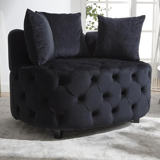Modern Upholstered Tufted Barrel ChairVelvet Accent Chair with PillowsSingle Armrest Sofa Chair with Legs for Living RoomOfficeBedroom