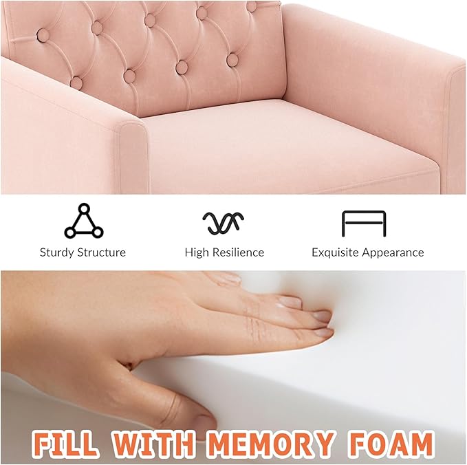 Pink Accent Chair for Living RoomBedroom | Mid Century Modern Velvet Armchair with Leg and Tufted BackComfy Small Single Reading Chair (Pink)