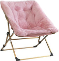 Walsham Folding Comfy Chair Faux Fur Soft Cozy Lounge Reading Papasan Chair for Adults Kids Bedroom Living Room Dorms Small Space Pink