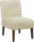 Rubberwood Slipper Chair Accent Armless Chair with High Back - Modern Upholstered Lounge Chair for Living Room Bedroom Office Deep Seat Comfy Reading Chair (Beige)