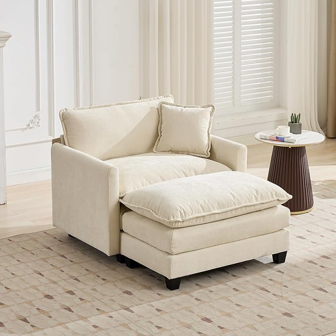 Beige Ottoman for Modular Sectional Sofa Chenille Fabric Cloud Couch Ottoman Oversized Sectional Seating for Living Room Bedroom Apartment Sofas para Sala