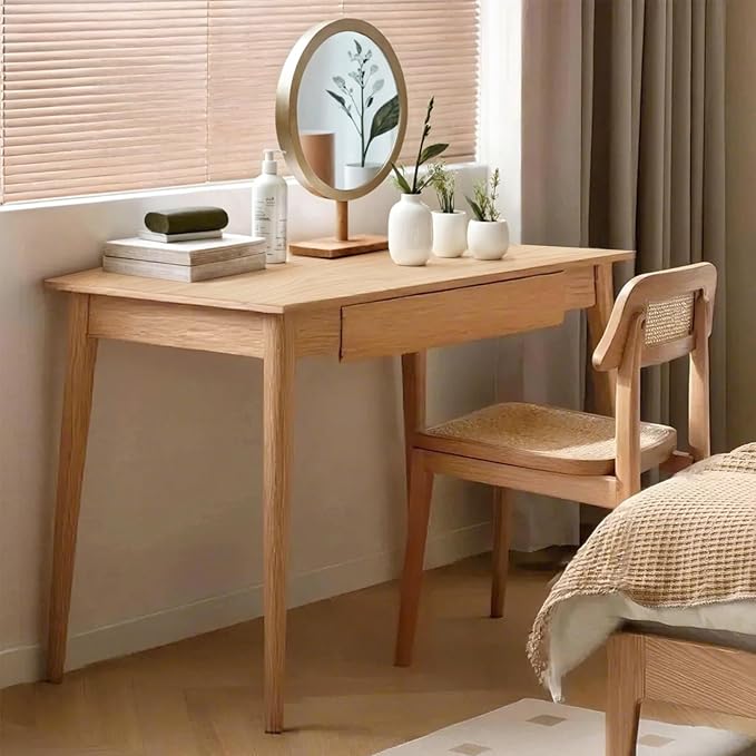 100% Solid Oak Wood Home Office Desk Writing Computer Desk with Drawer for Home Office Sturdy Writing Workstation 39