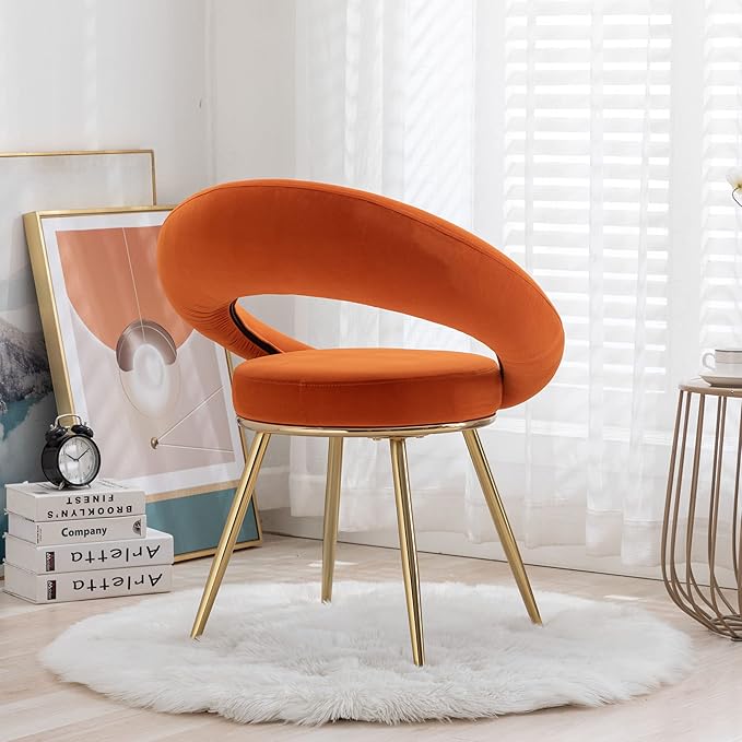 Orange Velvet Modern Accent/Conversation Lounge Chair with Gold Plated Legs Unique AppearanceSuitable for Office Lounge Living Room