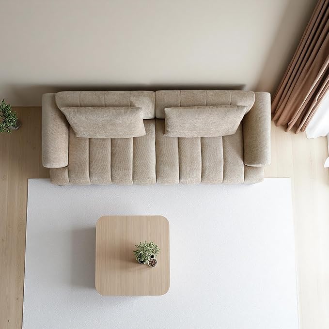 Minimalist Wabi Sabi Sectional Sofa Couch Modern Oversized 4-Seater Sofa Teddy Velvet Comfy Couch for Living Room Apartment Camel