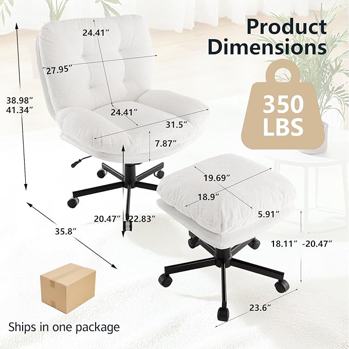 Oversized Swivel Accent Chairs with Ottoman for Living Room Bedroom Extra Wide Rocking Swivel Criss Cross Chair with WheelsWhite
