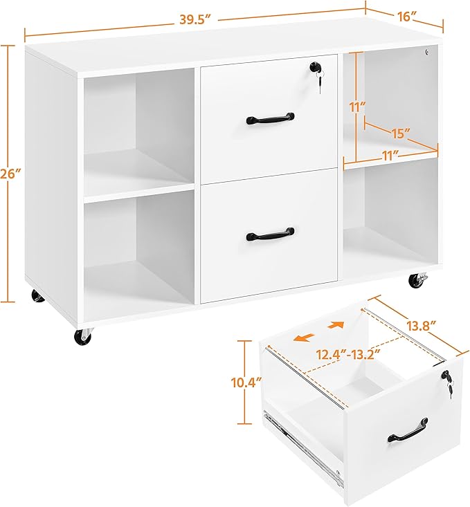 Topeakmart Mobile File Cabinet with 2 Drawers and 4 Open Storage Shelves Large Lateral Filing Cabinet Printer Stand for Home and OfficeWhite