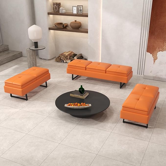 Kinfant Modern Futon Sofa Bed - Couch Bed with Soft Cushions for Living Room Bedroom and Small Space (Orange 7-Seater)