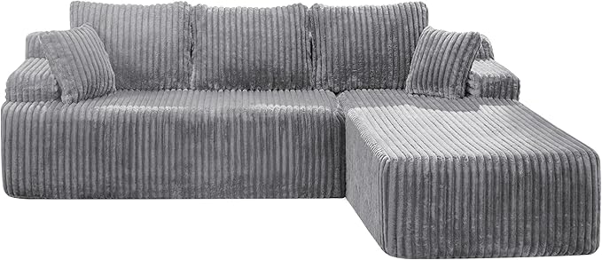 Modular Sectional Sofa Couches L-Shape Couch 3 Seat Modular Sofa Memory Foam Sectional Couches for Living Room Cloud Couch with Oversized Chaise (Light Grey Stripe 108 Right Facing Chaise)