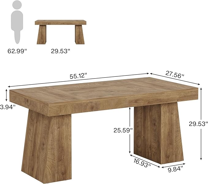 Tribesigns 55 Inches Executive Desk Mid-Century Modern Home Office Desk Wood Computer Table Business Workstation Small Conference Table Light Brown