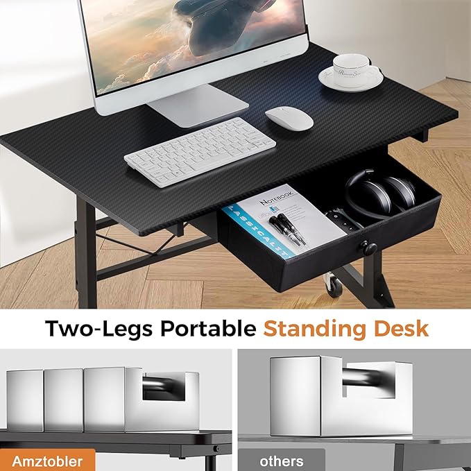 GTPLAYER Small Standing Desk Adjustable Height Small Computer Desk Mobile Portable Rolling Laptop Table with Wheels 32 Computer Workstation Sit Stand Desks Portable Standing Table Treadmill desks
