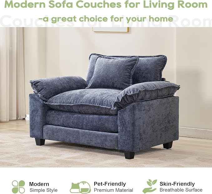 53 Comfy Cloud Sofa Couch with Throw Pillows Upholstered Deep Seat Cozy Sofa Chair Modern Single Seat Modular Sectional Sofa for Living Room