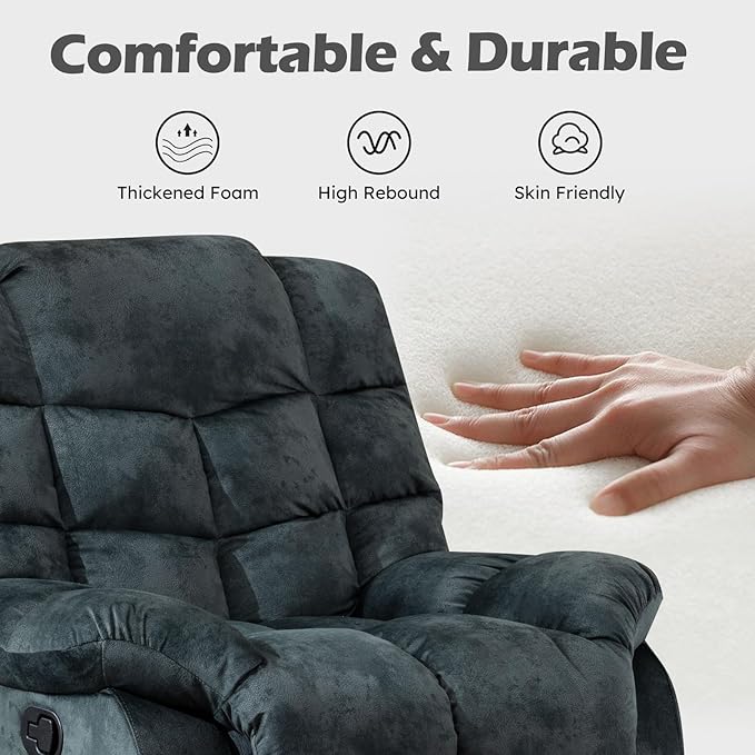 EBELLO Manual Recliner Sofa Set Soft Fabric Reclining Living Room Set Included Single Recliner Chair and 3PC Bonded Manual Recline Sofa Grey Green