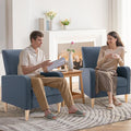 COLAMY Faux Leather Accent Living Room Chairs Set of 2 Upholstered Arm Chair Reading Side Chair Single Sofa with Back Pillow and Wood Legs L-Blue