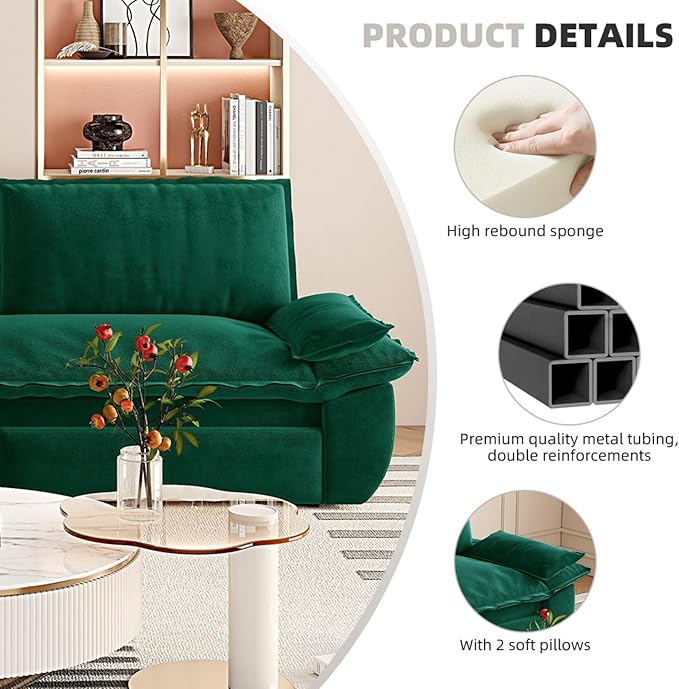 73.2‘’ Velvet Queen Pull Out Sofa Bed 3-in-1 Convertible Loveseat Sleeper Sofa Couch with Armrest Space Saving for Living Room Apartment Green