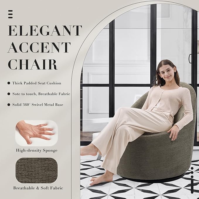 COLAMY Swivel Accent Chair Set of 2 360° Swivel Round Chair with Hidden Storage Modern Small Barrel Armchair for Living Room/Bedroom Green Textile Material