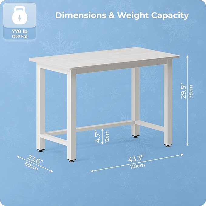 43'' Home Office Desk Modern Computer Desk 43.3X 23.6x29.5 inches PC Table with Thicken Frame Industrial Style Sturdy Metal Frame Furniture for Writing Gaming Grey Oak+White