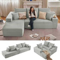 96 Modular Sectional Sofa Modern Corduroy Cloud Couch with Deep Seat Boneless Couch Upholstered 3-Seater L-Shaped Sofa for Living Room No Assembly Required (Light Gray Left-Facing Chaise)