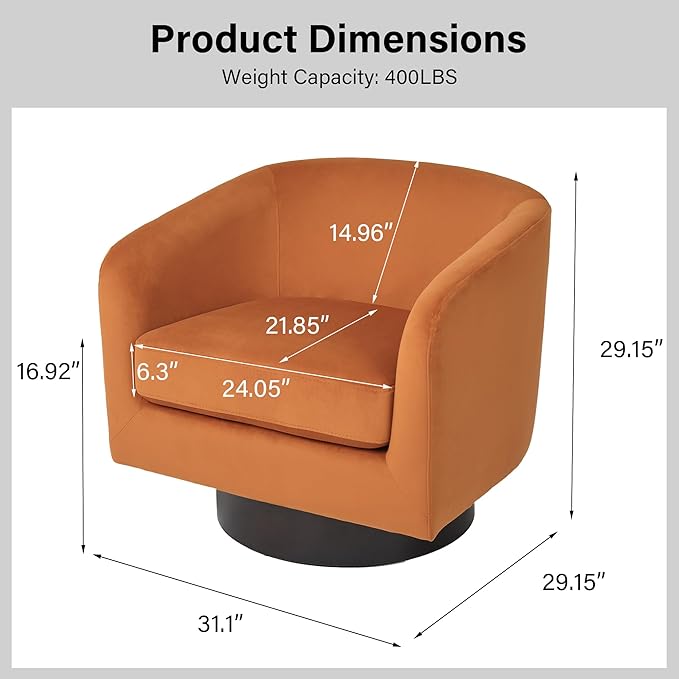 Swivel Barrel Chair Modern Round PU Leather Accent Armchair for Living Room Bedroom Oversized Comfy Club Reading Chairs for Adults (Velvet Orange Set of 1)