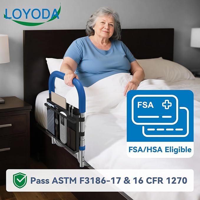 Bed Rails for Elderly Adults Safety Height Adjustable Bed Assist Rail for Seniors with Storage Organizer and Non-Slip Handle Bedside Fall Prevent Grab Bar