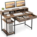 Tangkula Computer Desk with Storage Drawer &amp Monitor Stand 48” Home Office Writing Desk with 2 Open Shelves &amp Compartments Computer Workstation Writing Study Desk with Metal Frame (Rustic Br