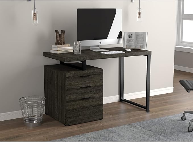 Safdie &amp Co. Computer Desk 47.25inch for Home Office and Small Spaces with 3 Drawers Dark Grey with Black Metal. Ideal for Writing Gaming Study Work from Home.