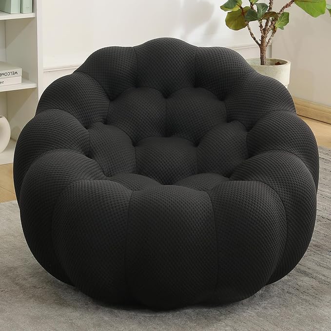 36 Oversized Bubble Chair Upholstered Mesh Fabric Bubble Sofa Couch &amp Floor Lounge Chair with 3D Honeycomb Design for Living Room Office Apartment Small Space - No Assembly Required (Black)
