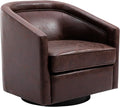 Wovenbyrd Classic Mid-Century Modern 360° Swivel Accent Chair Faux Leather Barrel Chair Dark Brown
