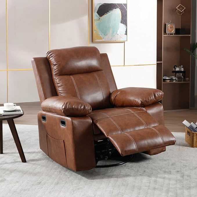 Massage Recliner Chair for Adults 360 Swivel &amp Rocker with Heat &amp Vibration Brown PU Leather Glider Reclining Chair for Home Theater Living Room Lounge Nursery