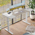 Dual Motor 63x30 Height Adjustable Electric Standing DeskHeight Stand Up Computer DeskSit and Stand Home Office Desk with Splice Board(Oak+White Top White Frame)