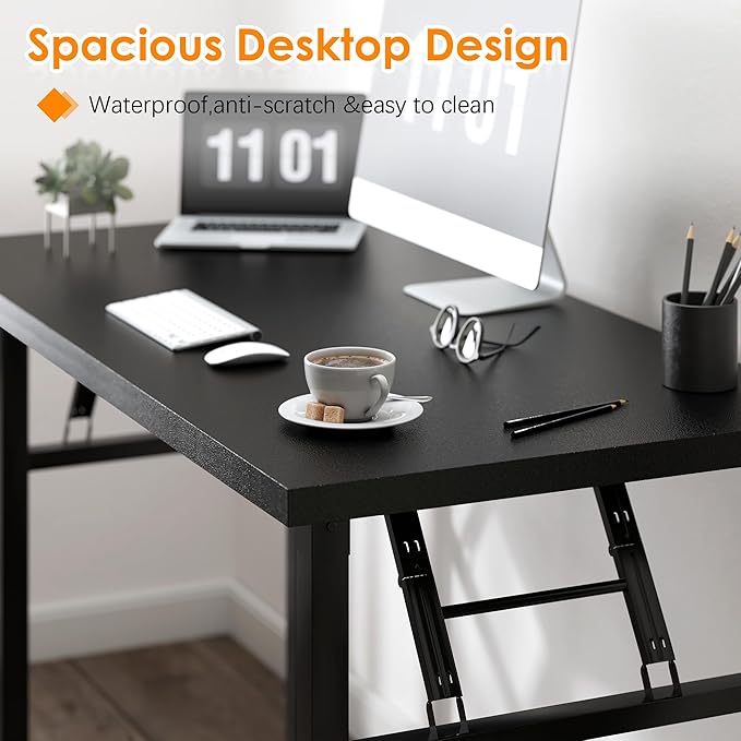 Need Office Computer Desk - 54.3L Sturdy and Heavy Duty Folding Laptop TableWriting Table/Home Office Desk/Sewing TableNo Assembly Required (Black) AC5CB138