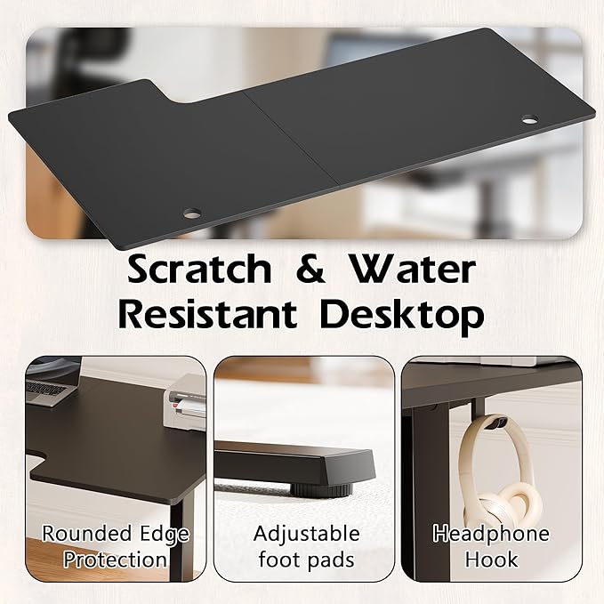 Realbear 63 Inch Electric L Shaped Standing Desk Height Adjustable Standing Corner Desk with 3 Memory Presets Ergonomic Workstation Office Desk for Home/Office (Black 63 Inch)