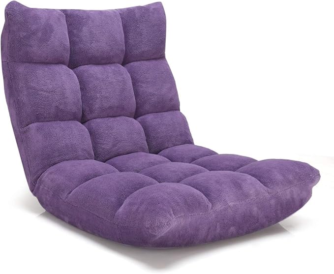 S AFSTAR Cushioned Floor Chair 14-Position Adjustable Padded Lazy Recliner with Comfortable Back Support and Skin-Friendly Cover Great for Reading Playing Game Meditating (Tender Violet)