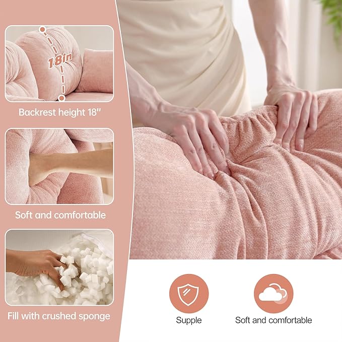107 Oversized Modular Sectional Sofa Pink Large Sectional Couches for Living Room Chenille Fluffy Sofa Set Cloud 3 Seater Comfy Modular Couches with 1 Ottoman Modern Sofas para Sala L Shaped
