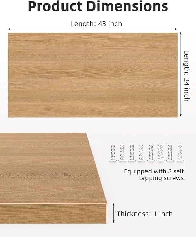 Universal 43 x 24 One-Piece Particle Board Table Top 1 Thick Desktop for Stand Up Height Adjustable Desk Frames Home Office Tabletop Countertop DIY Elmwood
