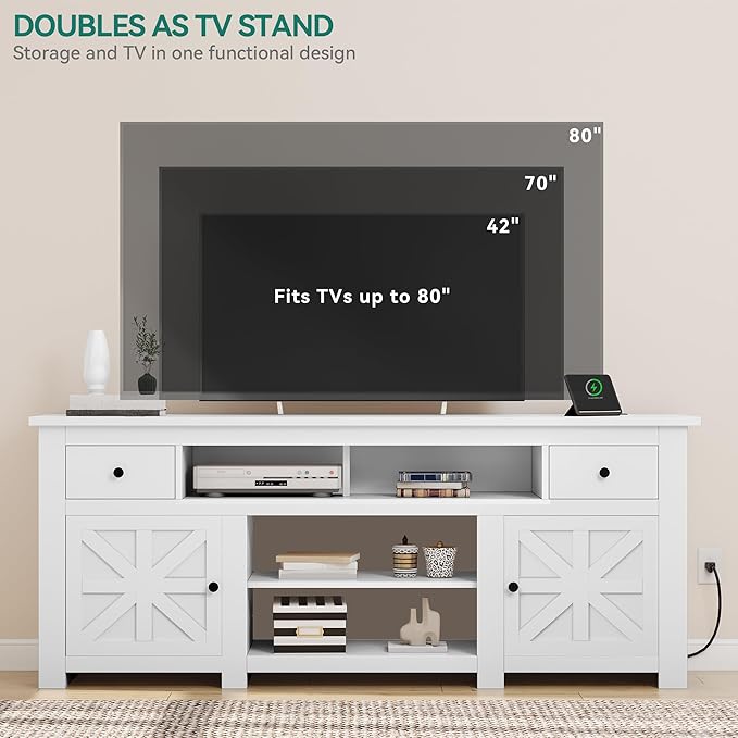 YITAHOME TV Stand for 75/80 Inch TV Entertainment Center TV Cabinet with Drawers and Power Outlet White TV Console for Living Room Furniture (70 Inch Lenght 30 Inch High)