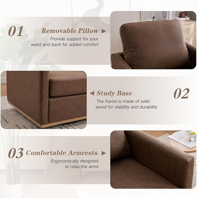 Mlmh &amp Kngwa 30.7 Upholstered Swivel Accent Chairs for Living Room Faux Leather Swivel Chair Modern Reading Chairs for Bedroom Office Coffee