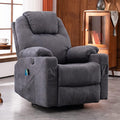 Manual Swivel Rocker Recliner Chair with Heated Massage Ergonomic Lounge 360° Glider Rocking Fabric Lounge Chair Sofa Seat with 2 Cup Holders Side Pockets &amp USB Ports for Living Room Grey