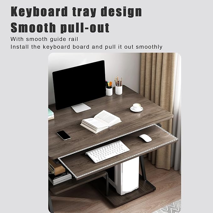 Small Computer Deskthree-layer computer desk with keyboard tray and host tray modern style compact computer desk suitable for home office small apartment and other scenes(Yellow23.6in*15.7in*28.7