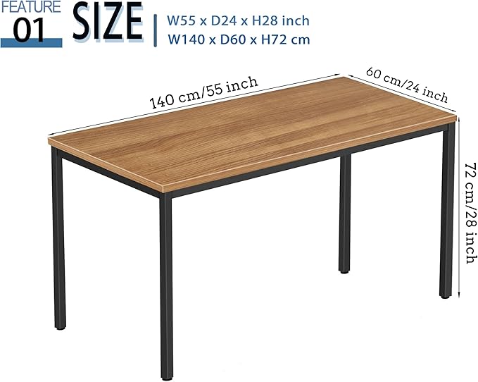 Large Table 24x55 inches Writing Computer Desk Modern Simple Study Desk Industrial Style Laptop Table for Home Office Brown Notebook Desk