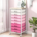 Rolling Cart with DrawersStorage Cart with 8 Drawers and Wooden TabletopUtility Cart for Living RoomClassroom BedroomBathroomDormOfficeRose Pink