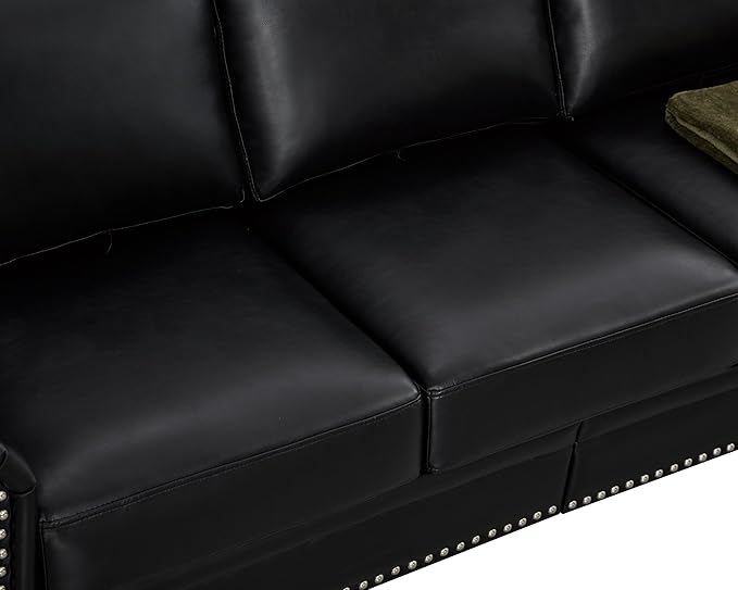 82'' Faux Leather CouchLiving Room Furniture Sofa Rivet Decoration Leather Sofa Couch for Living Room Apply to Office and Home(3 Seater Sofas) Burgundy