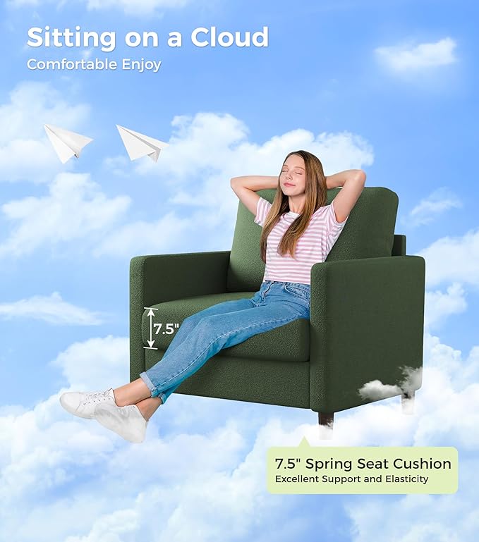 Sofa Reading Chair33 Accent Chair for Bedroom Tool-Free Setup Living Room Accent Chairs Comfy Arm Chairs Living Room All-Wood Reading Nook Green
