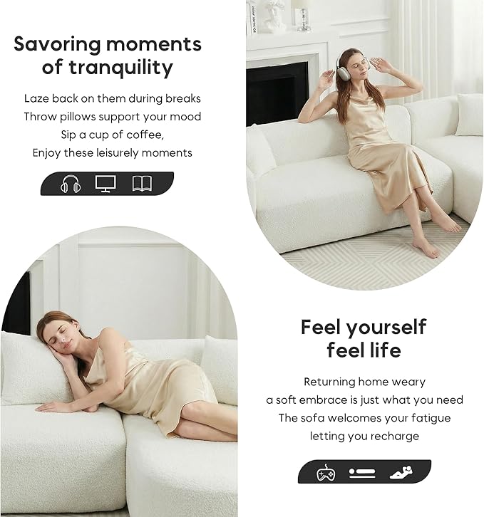 Oversized Sectional Sofa with Chaise with 2 Throw Pillows 109 Modern Luxury Chenille Sofa Extra Deep Seat L-Shape Curved Cloud Couch for Living Room (Right Facing Chaise Beige)