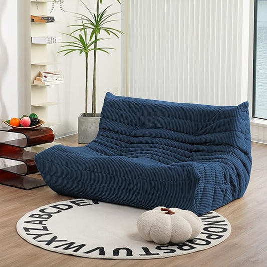 N&ampV Fireside Loveseat Mid Century Armless Twin Size Floor Sofa Soft Premium Corduroy Floor Lounge Chair Foam Sofa Accent Chair for Living Room Bedroom and Office Prussia Blue