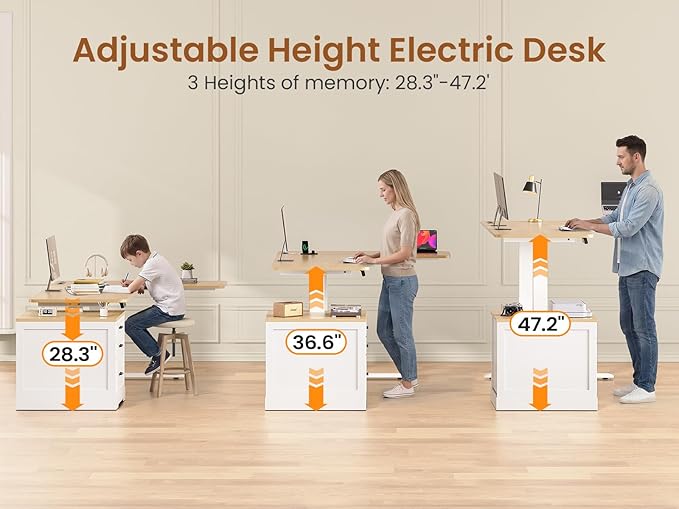 SEDETA Farmhouse L Shaped Electric Standing Desk 70.9 x 39.4 Height Adjustable Office Executive Desk with 3 Drawers Standing Computer Desks with Power Outlet for Home Office Oak